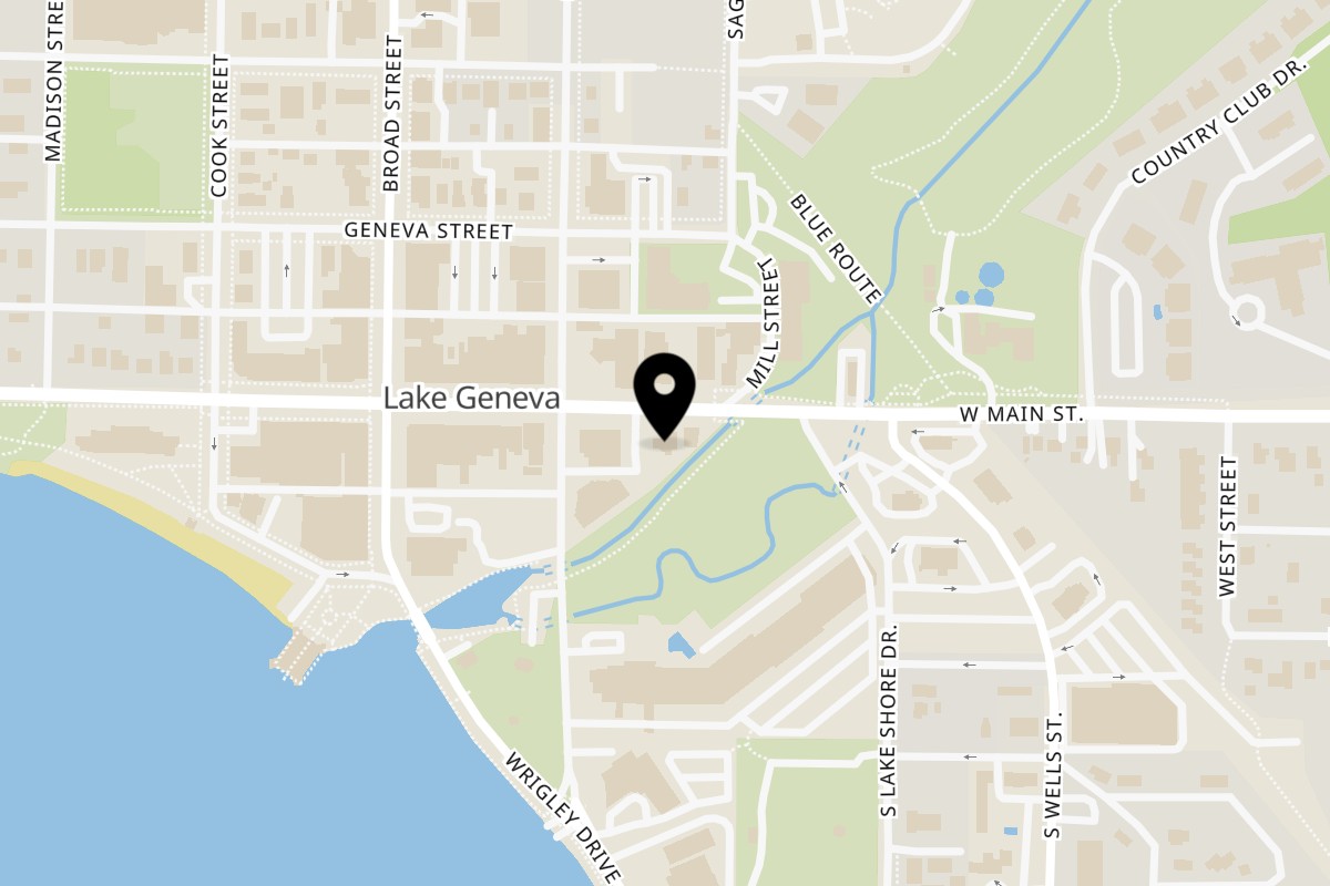 Map showing the location of Magpie's Den & Pen on 642 W Main St in Lake Geneva